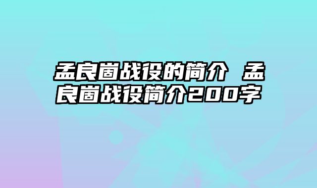 孟良崮战役的简介 孟良崮战役简介200字