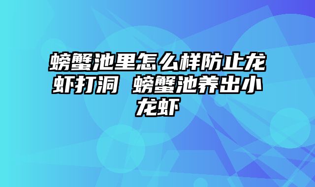 螃蟹池里怎么样防止龙虾打洞 螃蟹池养出小龙虾