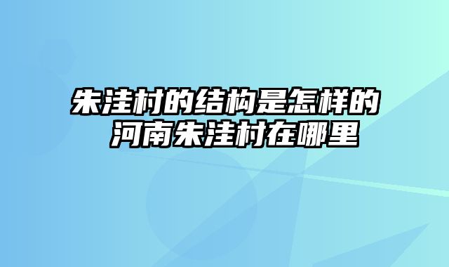 朱洼村的结构是怎样的 河南朱洼村在哪里