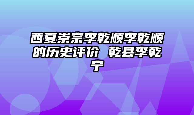 西夏崇宗李乾顺李乾顺的历史评价 乾县李乾宁