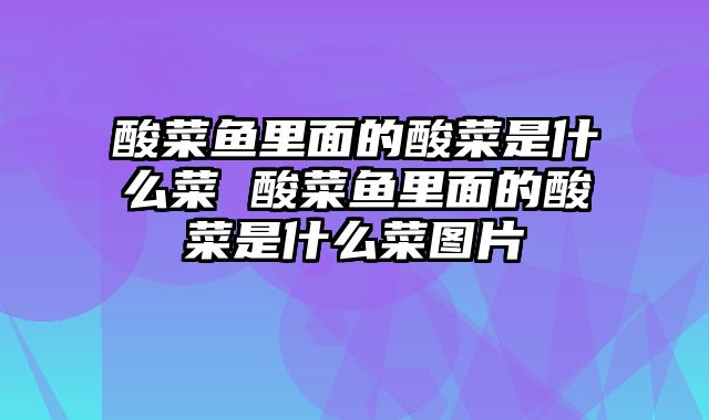 酸菜鱼里面的酸菜是什么菜 酸菜鱼里面的酸菜是什么菜图片