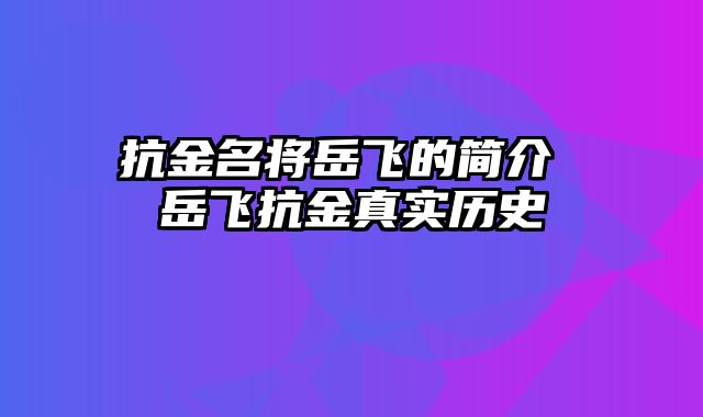抗金名将岳飞的简介 岳飞抗金真实历史