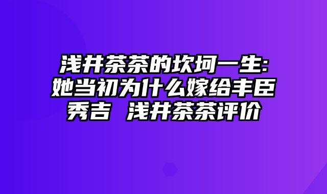 浅井茶茶的坎坷一生:她当初为什么嫁给丰臣秀吉 浅井茶茶评价