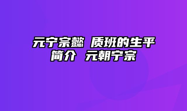 元宁宗懿璘质班的生平简介 元朝宁宗