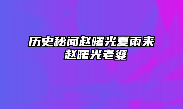 历史秘闻赵曙光夏雨来 赵曙光老婆