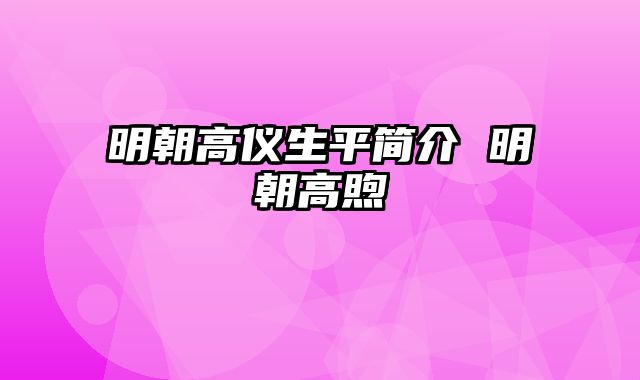 明朝高仪生平简介 明朝高煦