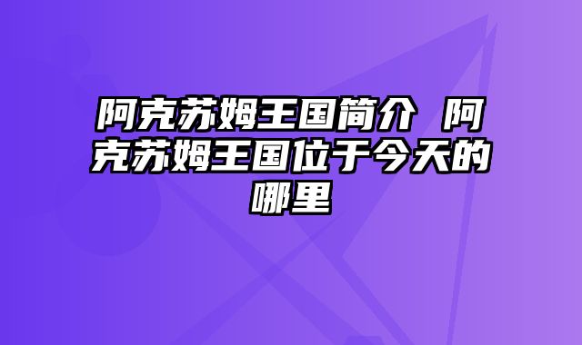 阿克苏姆王国简介 阿克苏姆王国位于今天的哪里