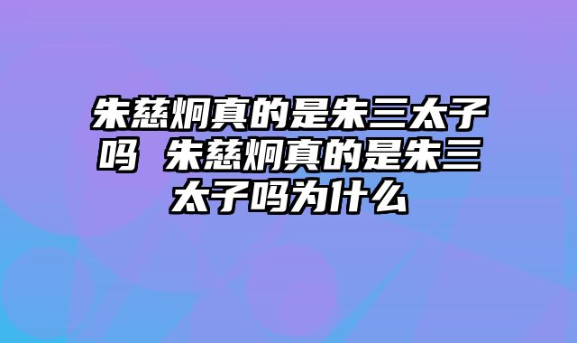朱慈炯真的是朱三太子吗 朱慈炯真的是朱三太子吗为什么