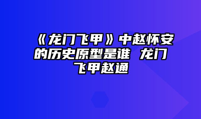 《龙门飞甲》中赵怀安的历史原型是谁 龙门飞甲赵通