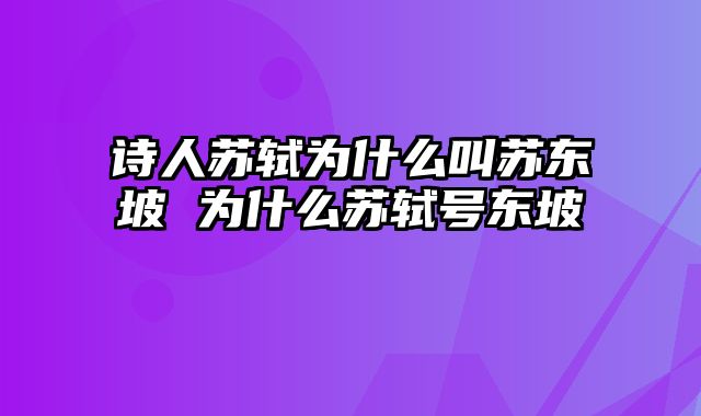 诗人苏轼为什么叫苏东坡 为什么苏轼号东坡