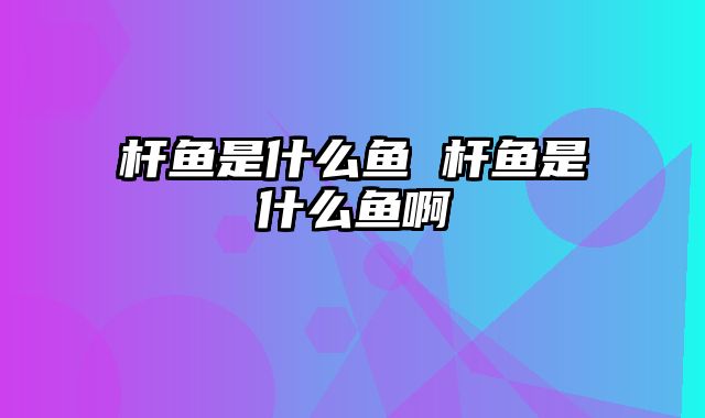 杆鱼是什么鱼 杆鱼是什么鱼啊