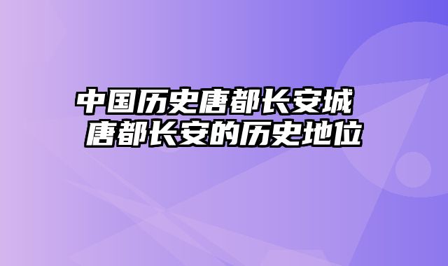 中国历史唐都长安城 唐都长安的历史地位