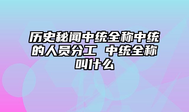 历史秘闻中统全称中统的人员分工 中统全称叫什么