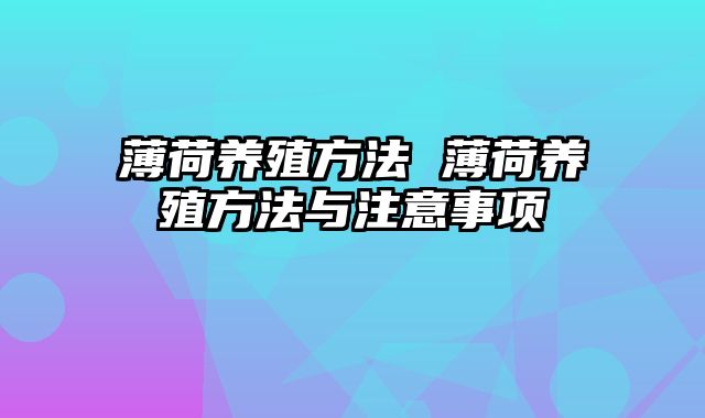 薄荷养殖方法 薄荷养殖方法与注意事项