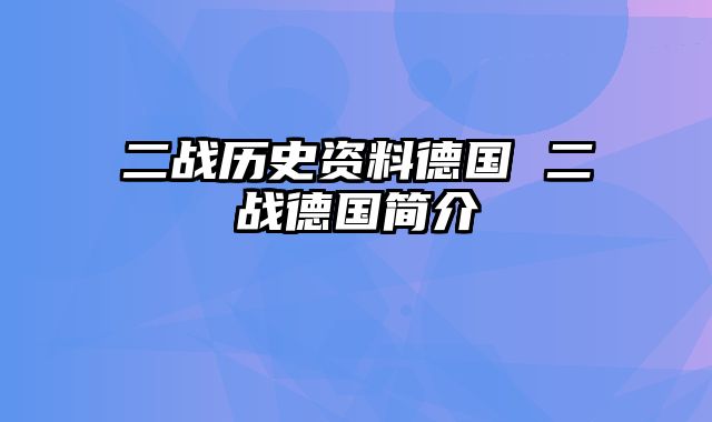 二战历史资料德国 二战德国简介
