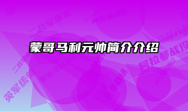 蒙哥马利元帅简介介绍