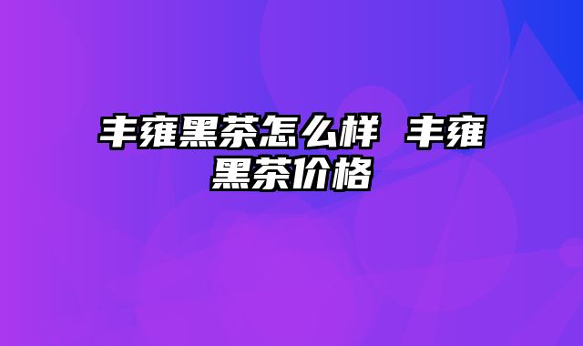 丰雍黑茶怎么样 丰雍黑茶价格