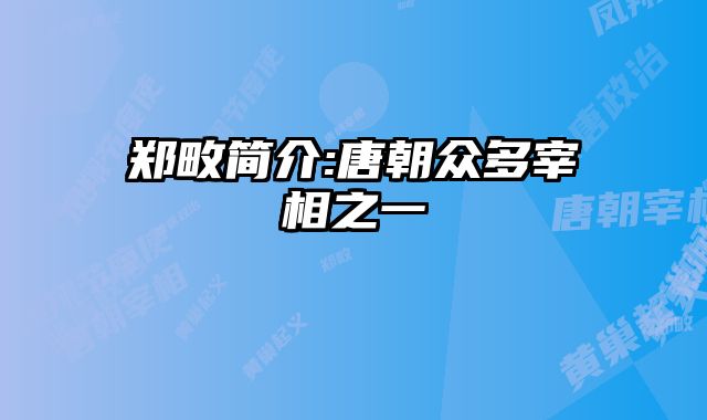 郑畋简介:唐朝众多宰相之一