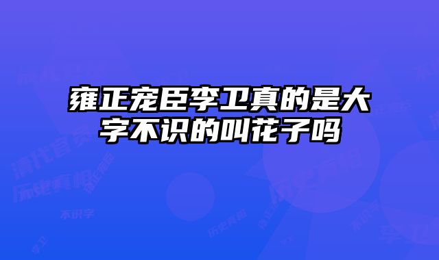 雍正宠臣李卫真的是大字不识的叫花子吗
