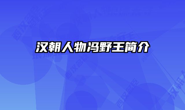 汉朝人物冯野王简介