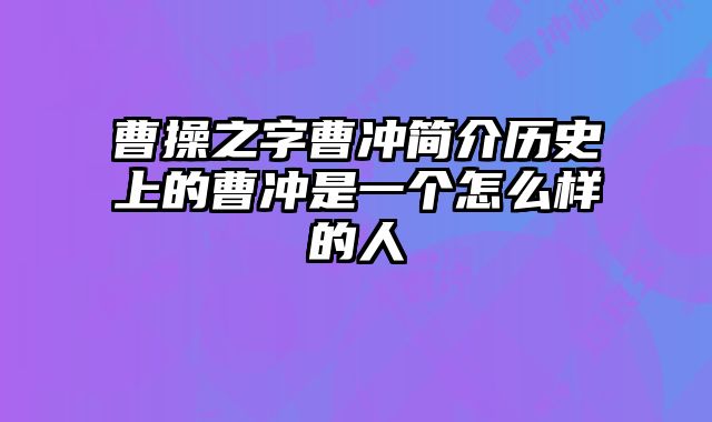 曹操之字曹冲简介历史上的曹冲是一个怎么样的人