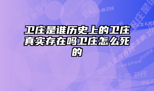 卫庄是谁历史上的卫庄真实存在吗卫庄怎么死的