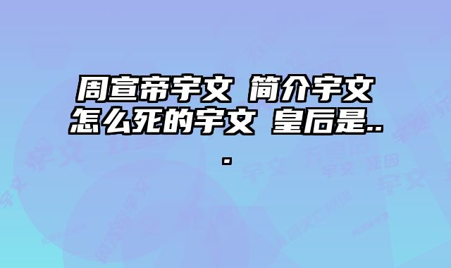 周宣帝宇文赟简介宇文赟怎么死的宇文赟皇后是... 