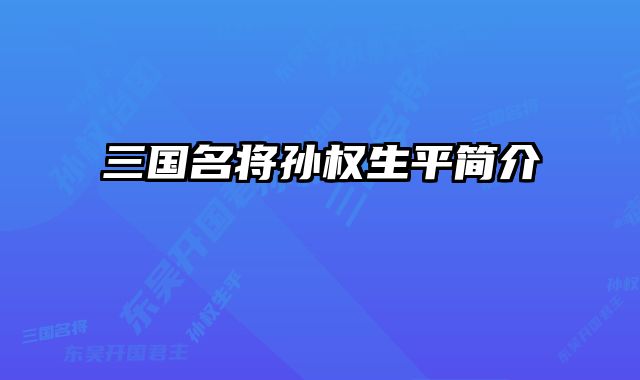 三国名将孙权生平简介