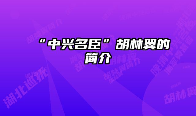 “中兴名臣”胡林翼的简介 