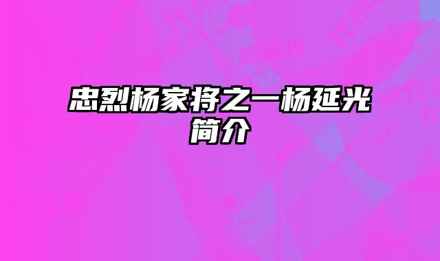 忠烈杨家将之一杨延光简介