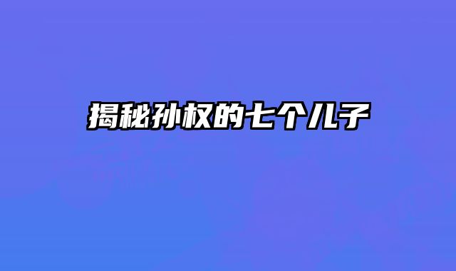 揭秘孙权的七个儿子 